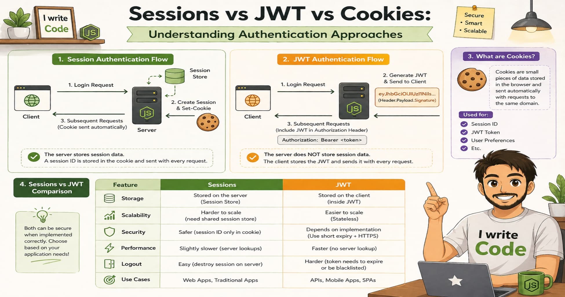 Sessions vs JWT vs Cookies: Understanding Authentication Approaches