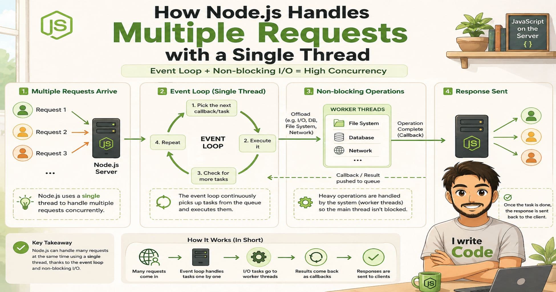 How Node.js Handles Multiple Requests with a Single Thread